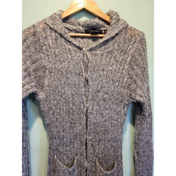 Y2K Vtg Rampage Gray Mohair Blend Hooded Long Cardigan Sweater Sz L - Picture 2 of 6